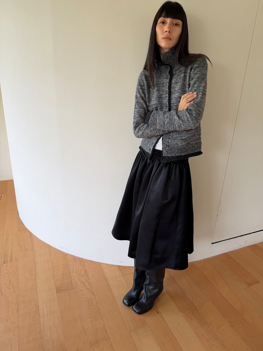JCAESAR WOMEN High Neck Rolled Hem Mélange Sweater