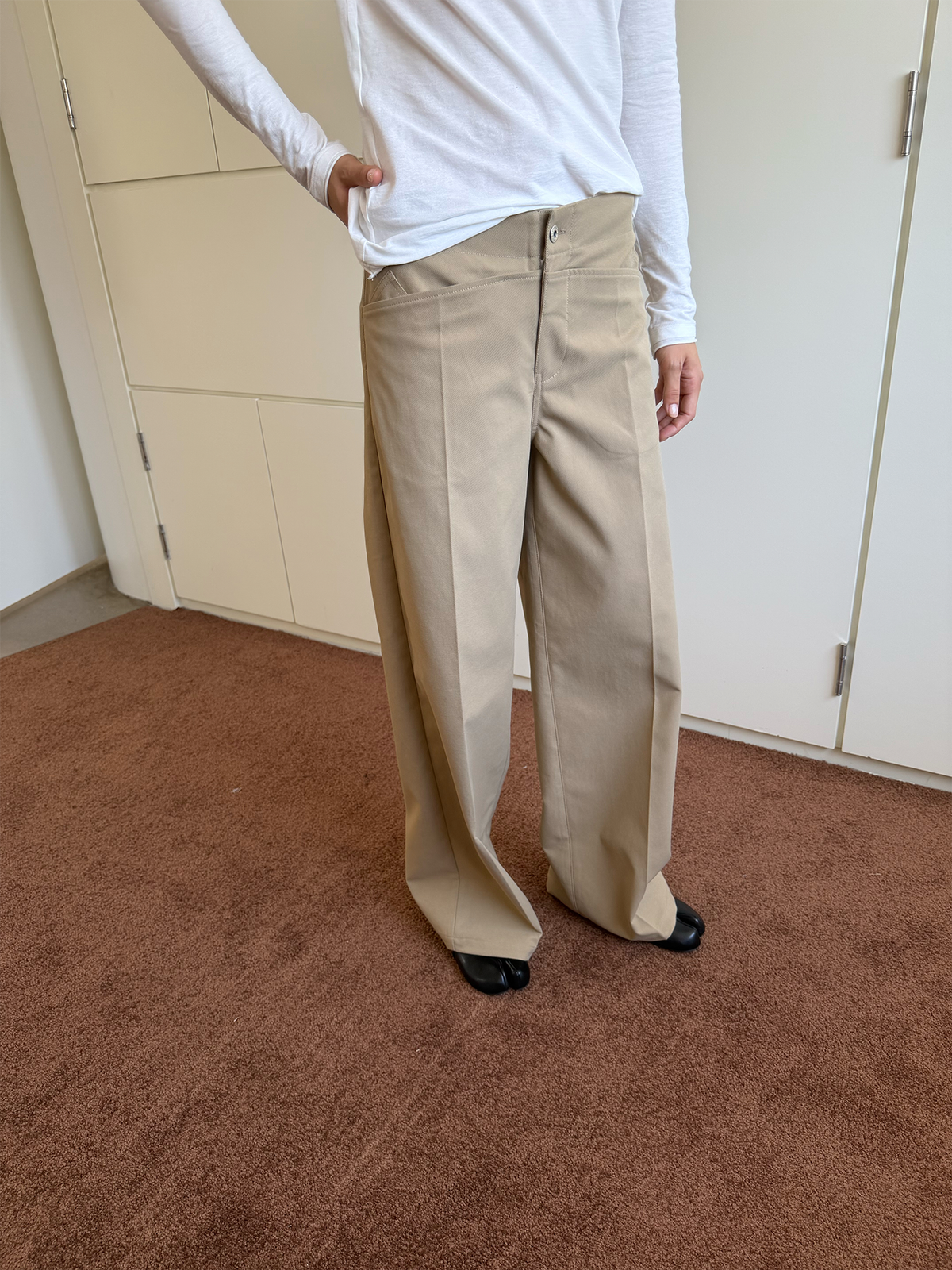 JCAESAR WOMEN Khaki Straight-Leg Pants without Waistband