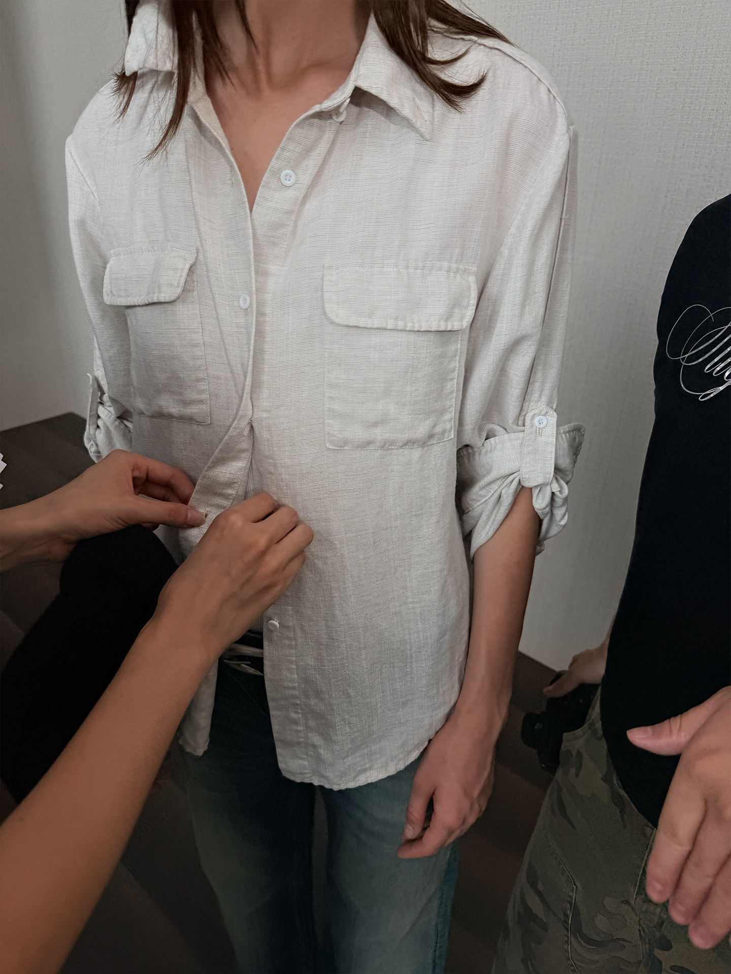 JCAESAR WOMEN Hunting‑style faded linen adjustable shirt