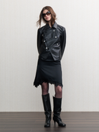 JCAESAR WOMEN Napoleon-Style Asymmetric Collar Leather Jacket