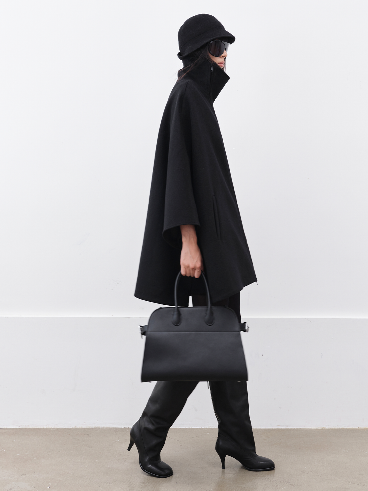 JCAESAR WOMEN Asymmetric Zip Wool Cape Coat