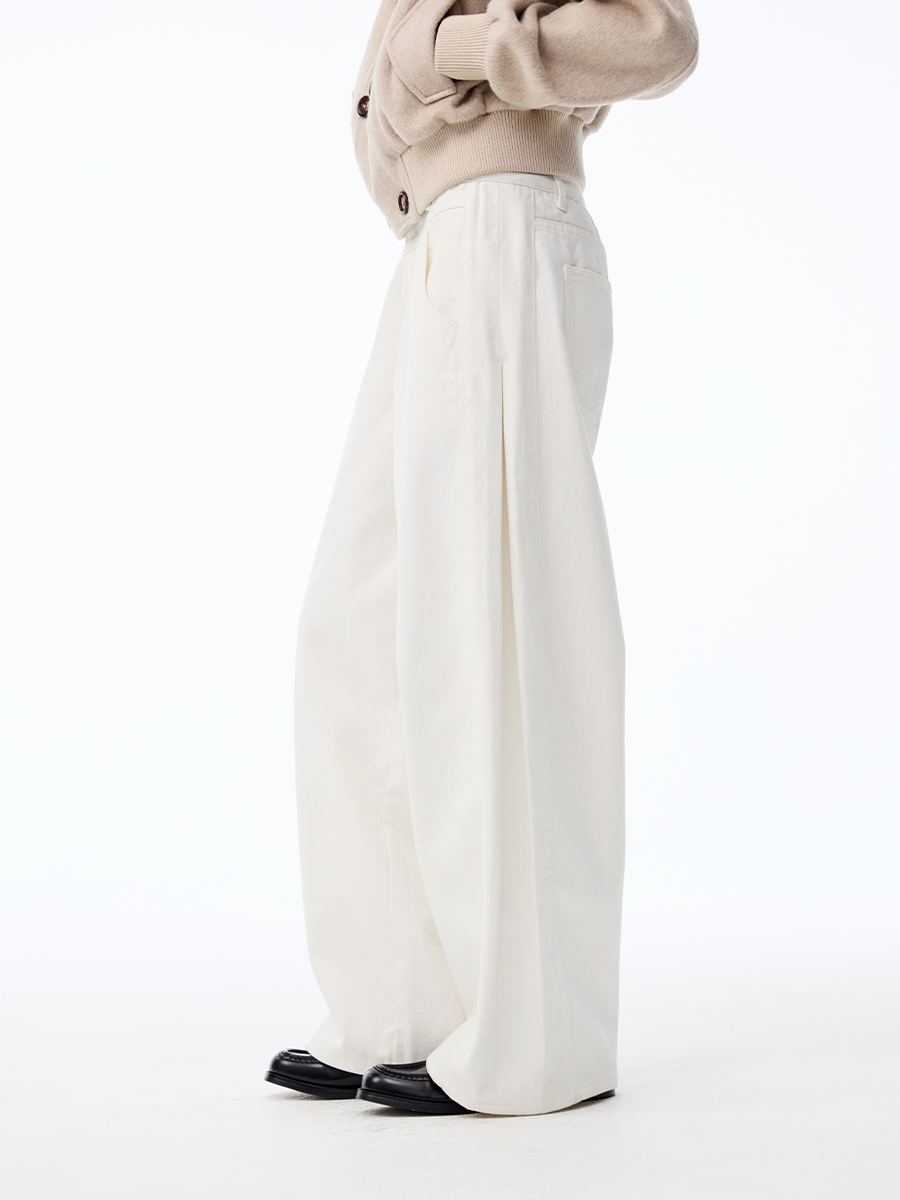 JCAESAR WOMEN Wide-Leg White Jeans With Side Pleat - jcaesarclo