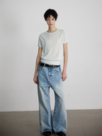 JCAESAR WOMEN Slub-textured semi-sheer regular-shoulder tee