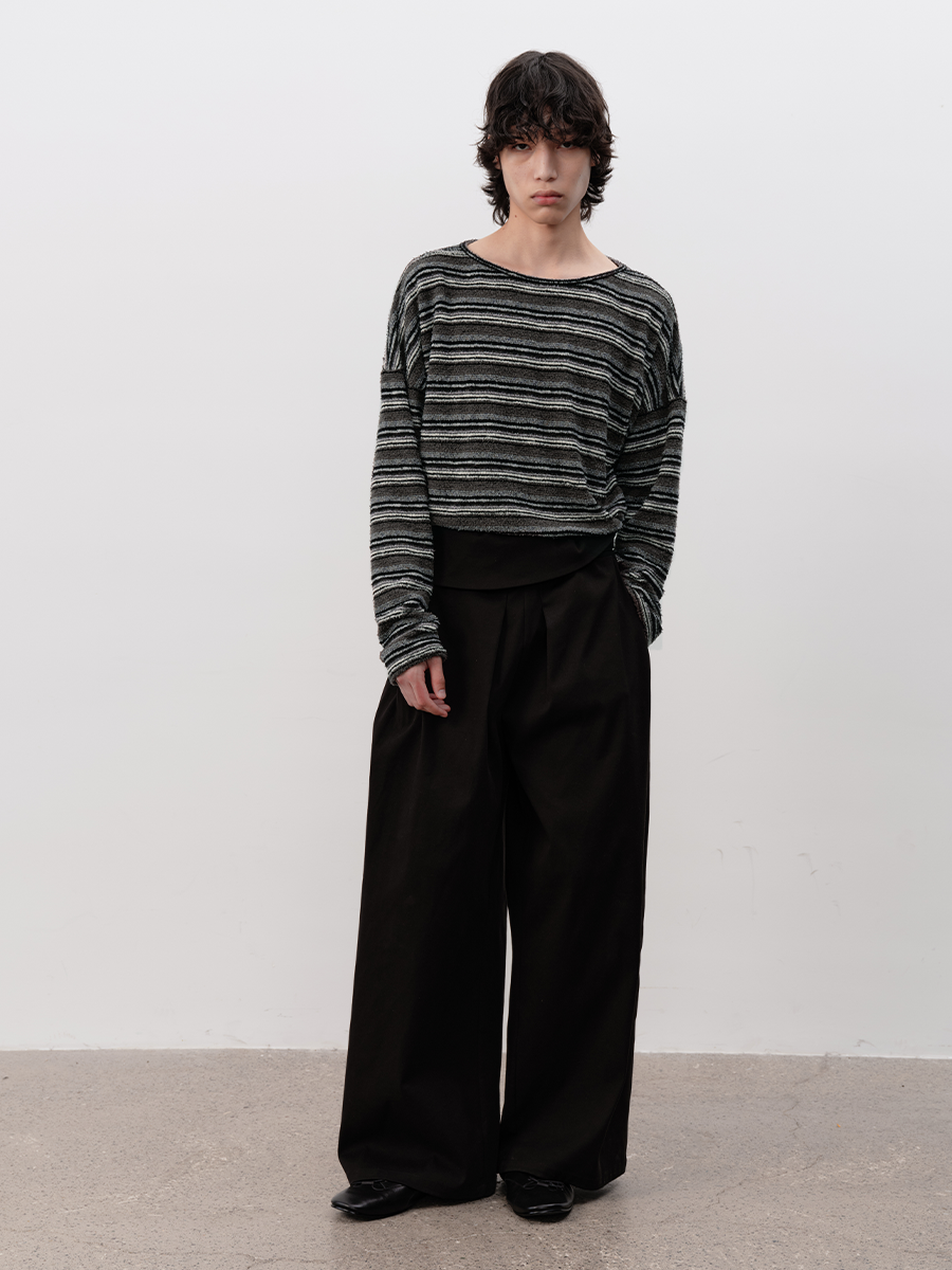 JCAESAR Striped Knit Drop Shoulder Long Sleeve - jcaesarclo