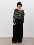 JCAESAR Striped Knit Drop Shoulder Long Sleeve - jcaesarclo