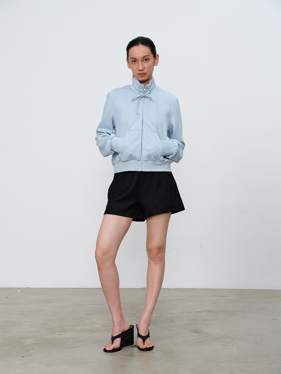 JCAESAR WOMEN Gathered Collar With Drawstring And Zipper Hoodie Sweatshirt - jcaesarclo