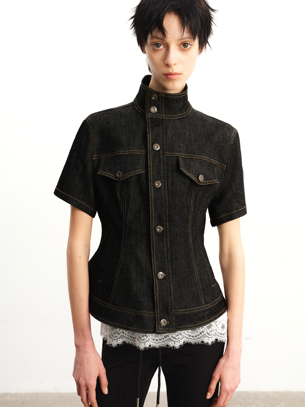 JCAESAR WOMEN Waisted Raw Denim Short Jacket