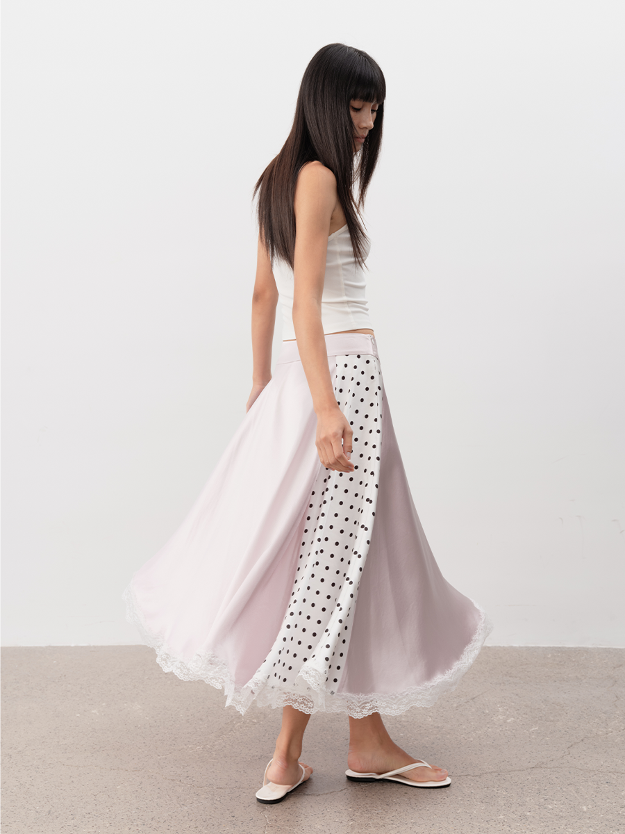 JCAESAR WOMEN Polka Dot Patchwork Midi Skirt