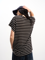 JCAESAR WOMEN Loose-Fit Striped V-Neck Tee - jcaesarclo