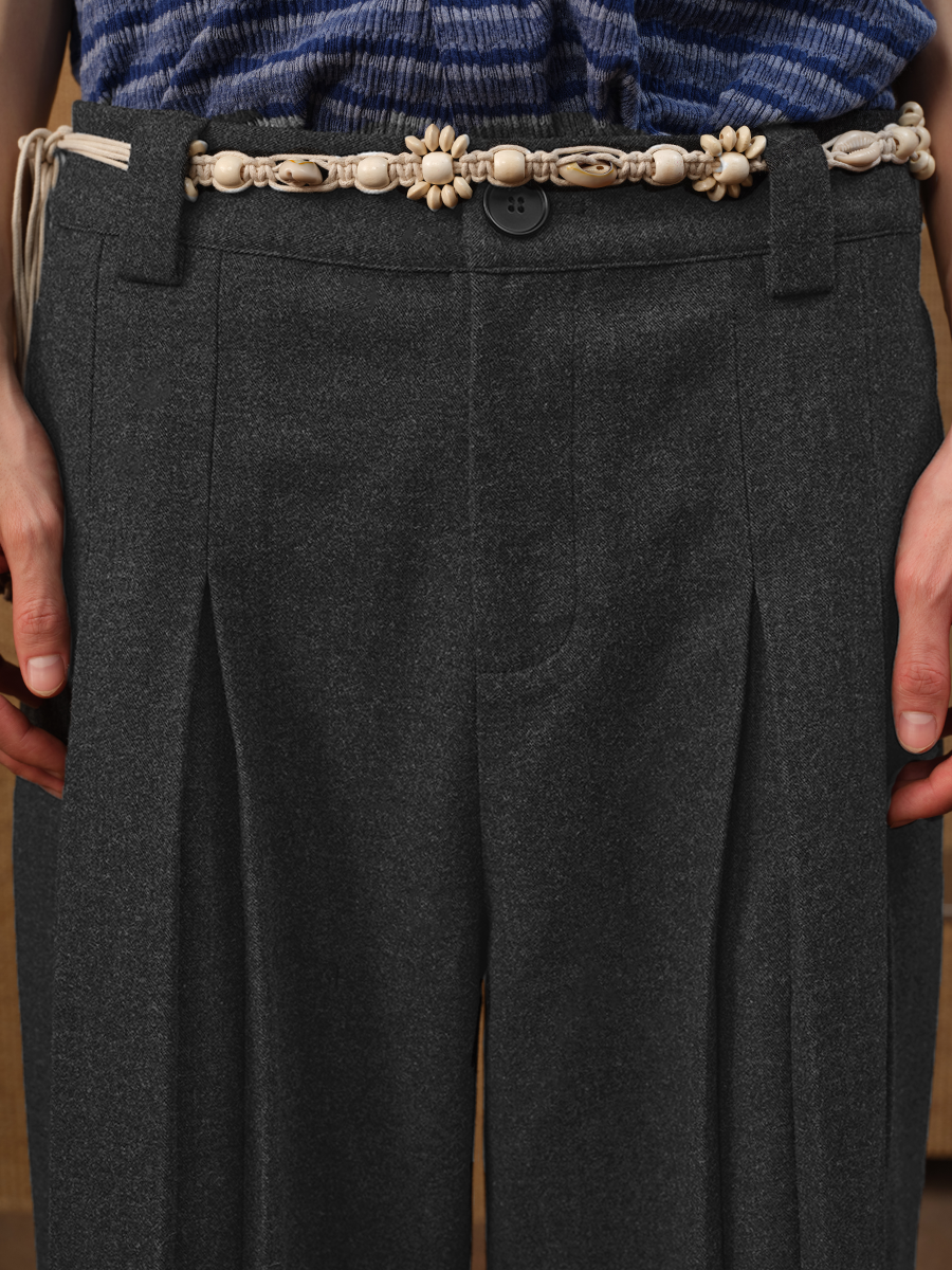 Jcaesar Floral Gray Pleated Seven-Part Pants - jcaesarclo