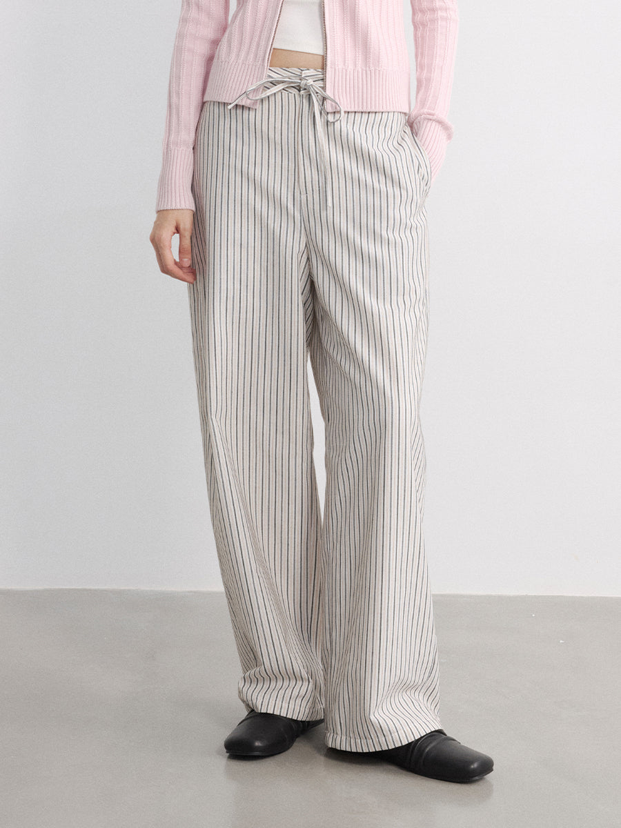 JCAESAR WOMEN Striped Drawstring Velvet Banana Pants - jcaesarclo