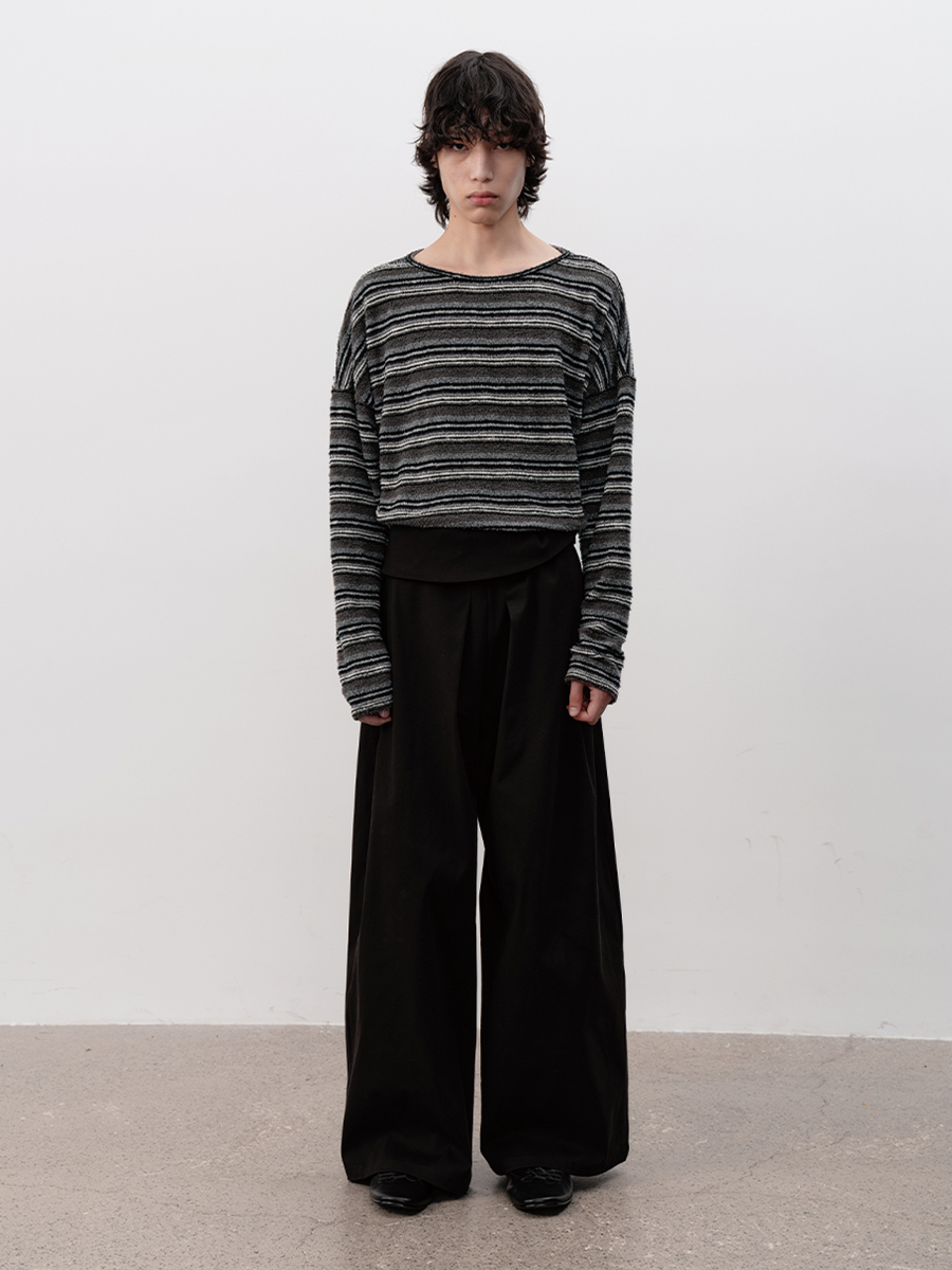 JCAESAR Striped Knit Drop Shoulder Long Sleeve - jcaesarclo