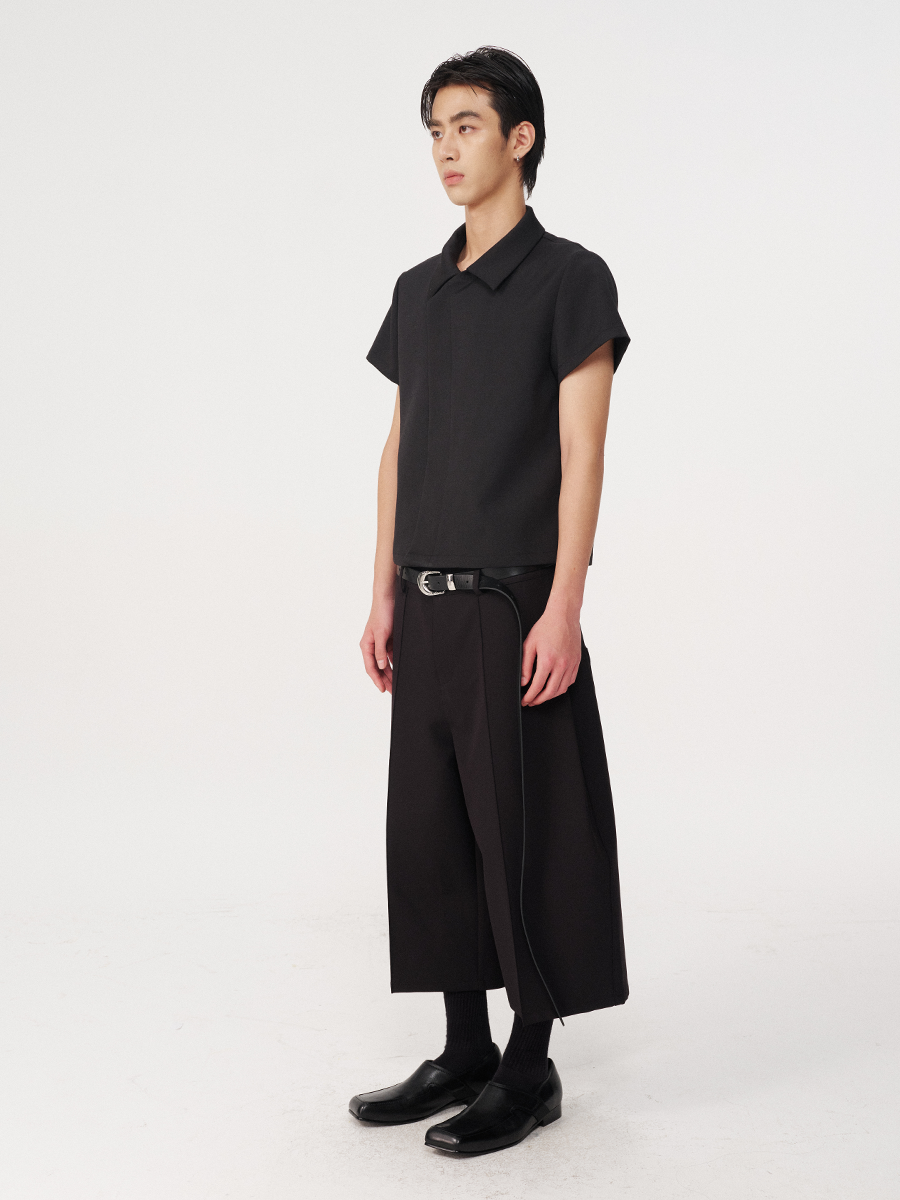 Jcaesar C-Shaped Button Short-Sleeved Shirt