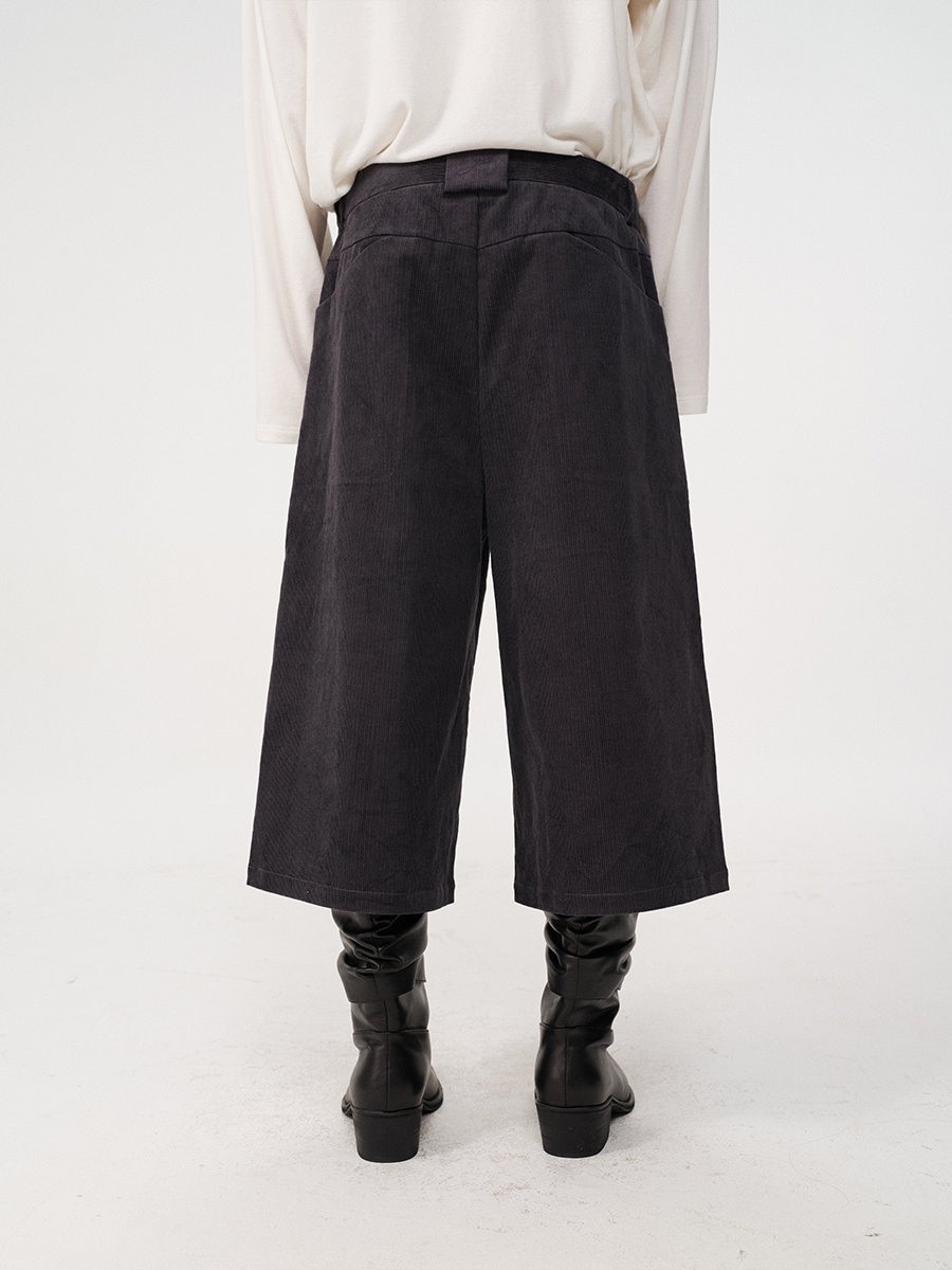 Jcaesar High-GSM Pure Cotton Stripe Corduroy Fabric Capri Pants
