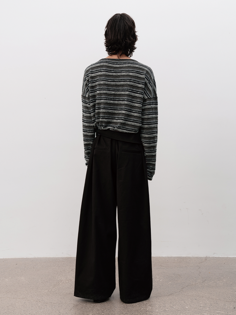 JCAESAR Striped Knit Drop Shoulder Long Sleeve - jcaesarclo