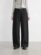 JCAESAR WOMEN Black Jeans With A Front Flap And A Curved Knife Brushed Finish - jcaesarclo