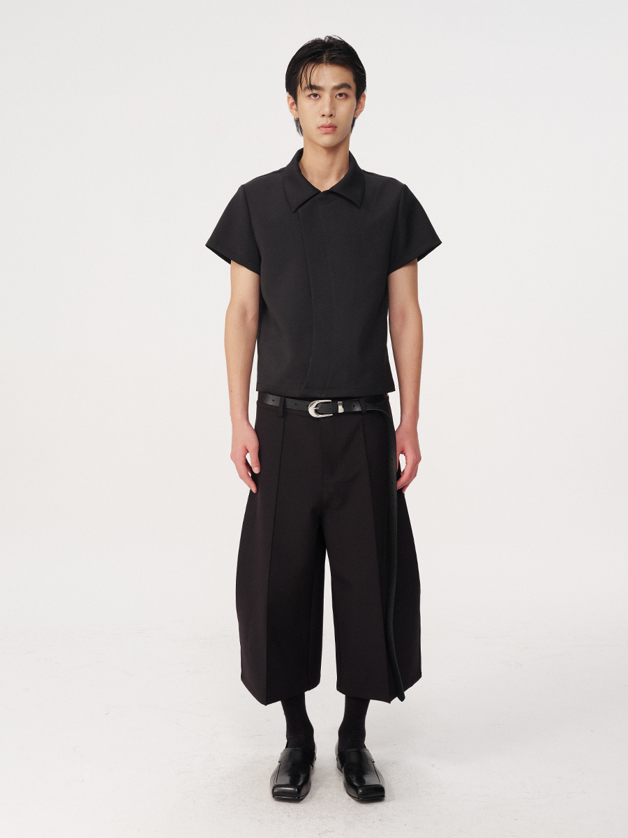 Jcaesar C-Shaped Button Short-Sleeved Shirt