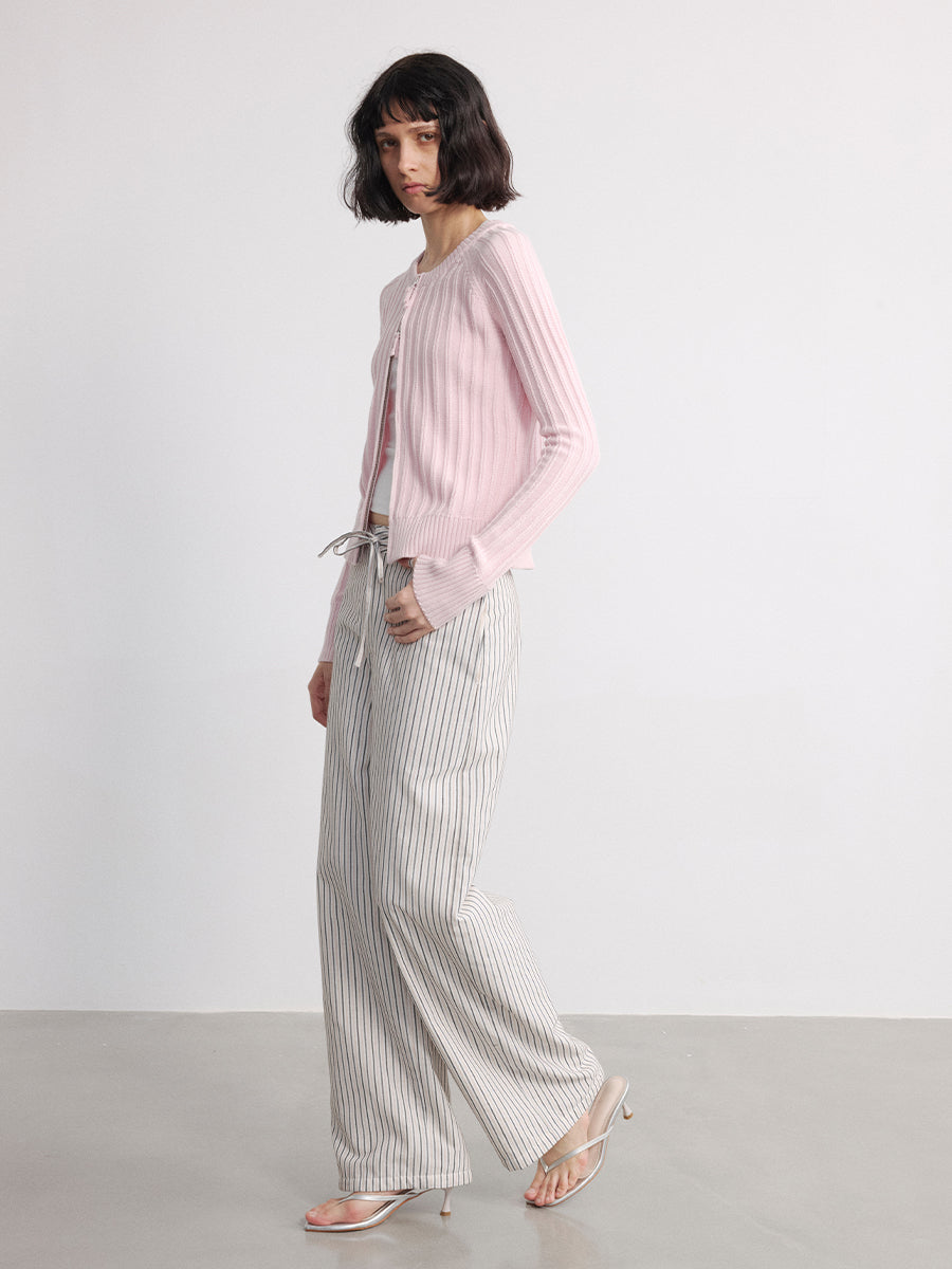 JCAESAR WOMEN Striped Drawstring Velvet Banana Pants - jcaesarclo