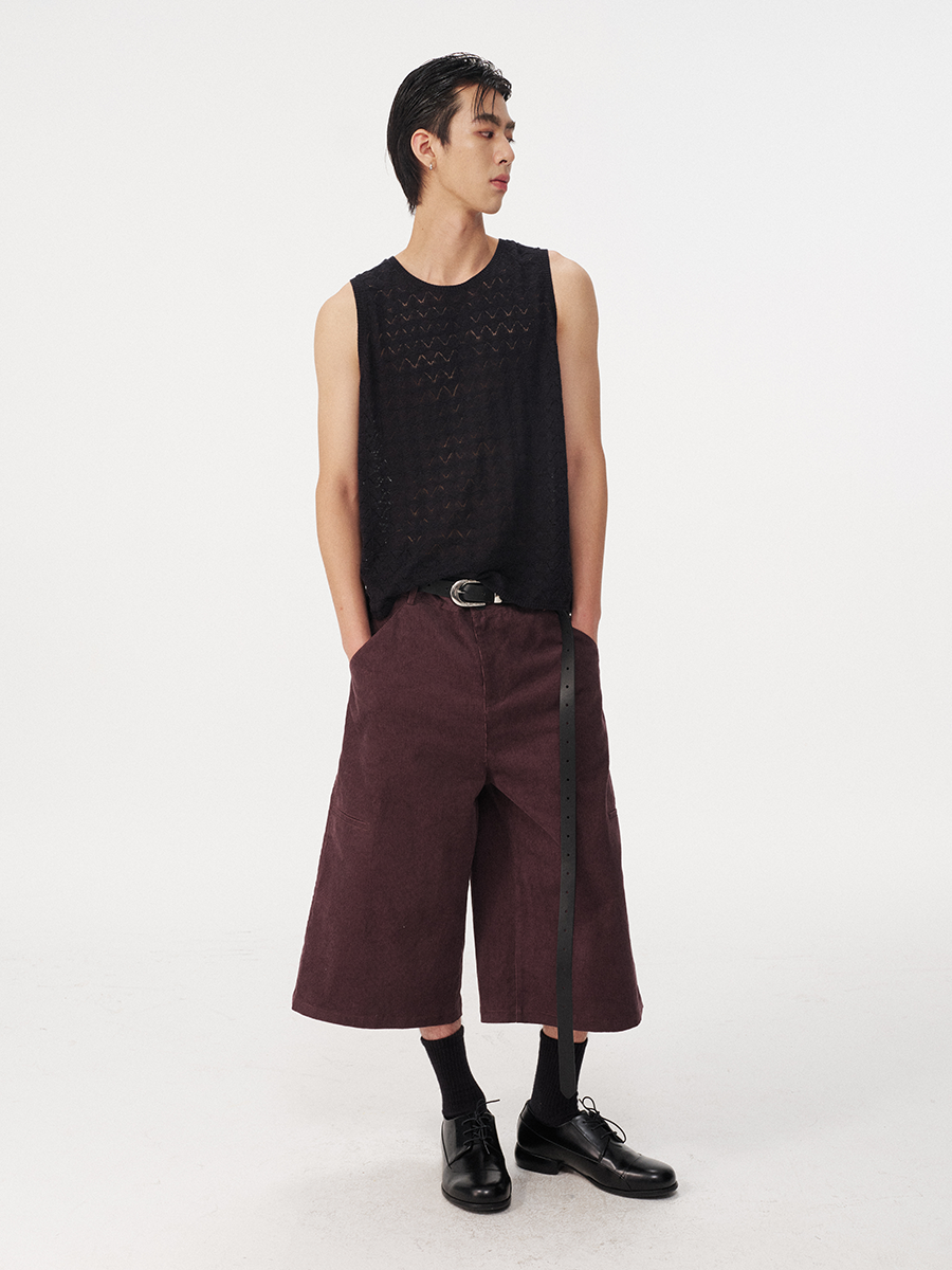 Jcaesar High-GSM Pure Cotton Stripe Corduroy Fabric Capri Pants