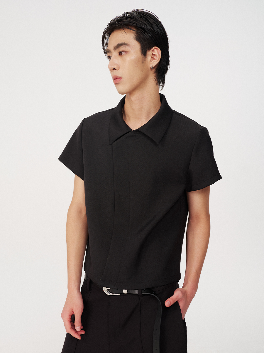 Jcaesar C-Shaped Button Short-Sleeved Shirt