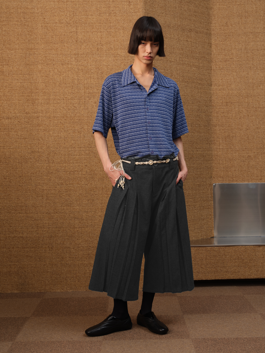 Jcaesar Floral Gray Pleated Seven-Part Pants - jcaesarclo