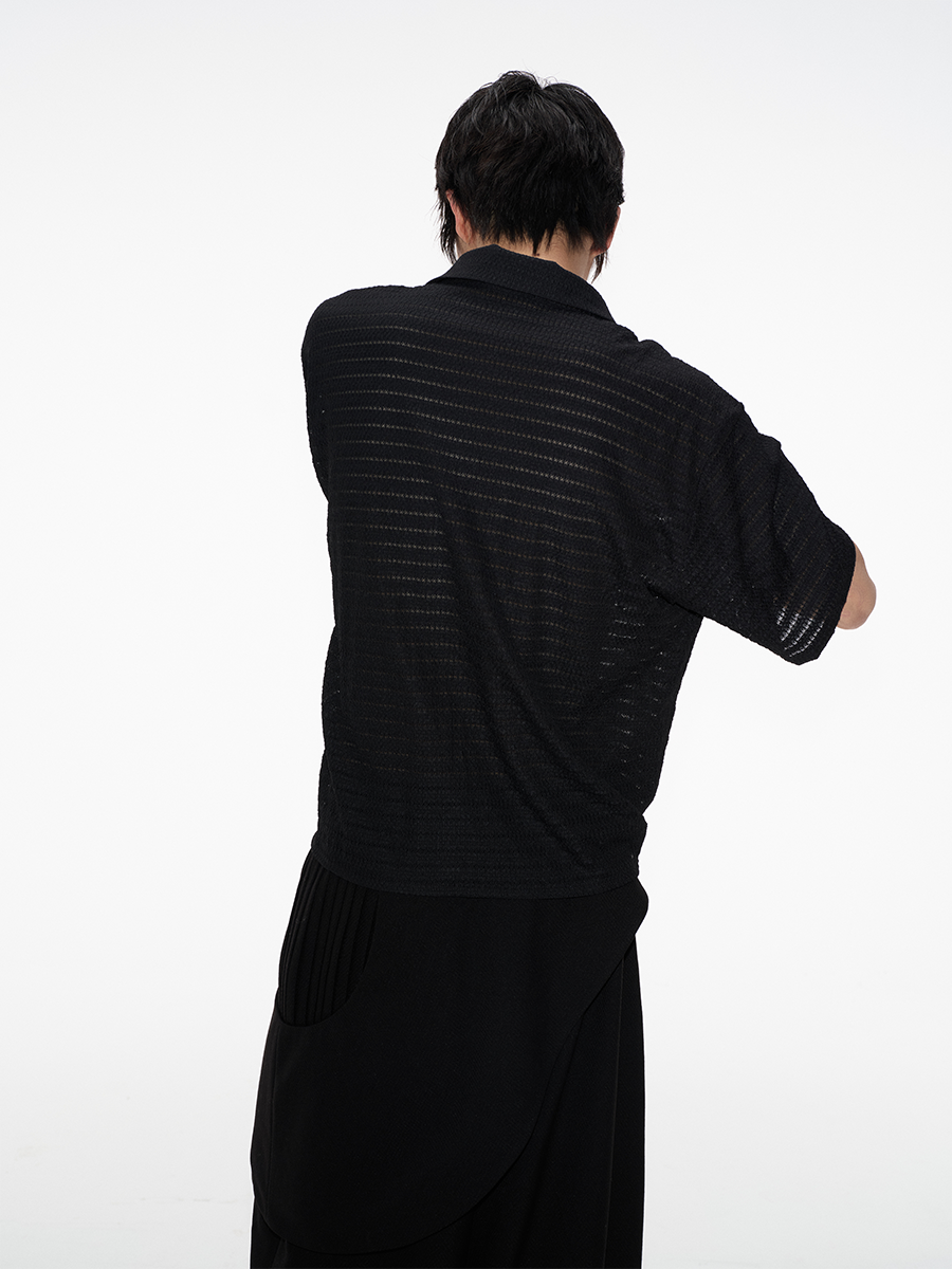 Jcaesar Cut-Out Striped Short-Sleeved Shirt - jcaesarclo