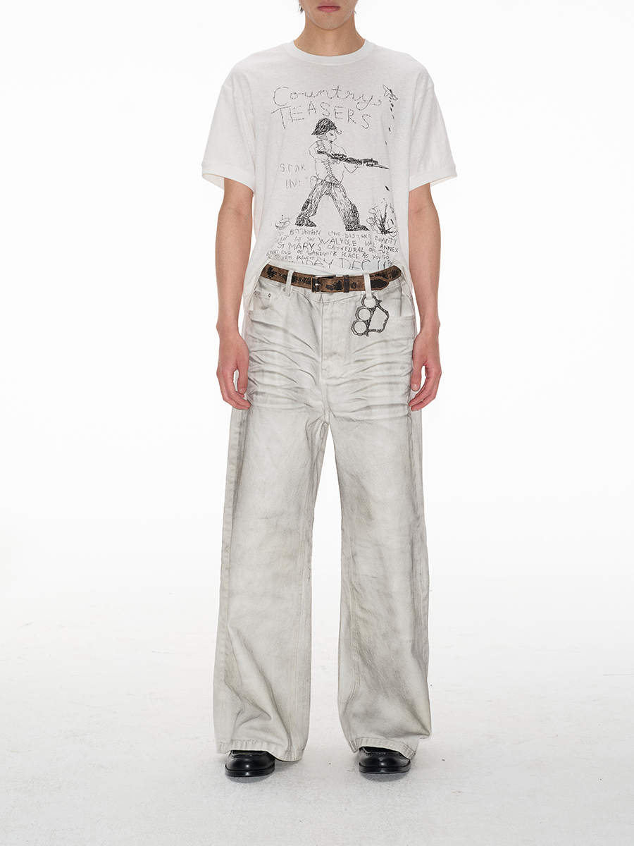 パンツ JCAESAR Distressed White Wide-Leg Denim Jcaesar Distressed white jeans – jcaesarclo