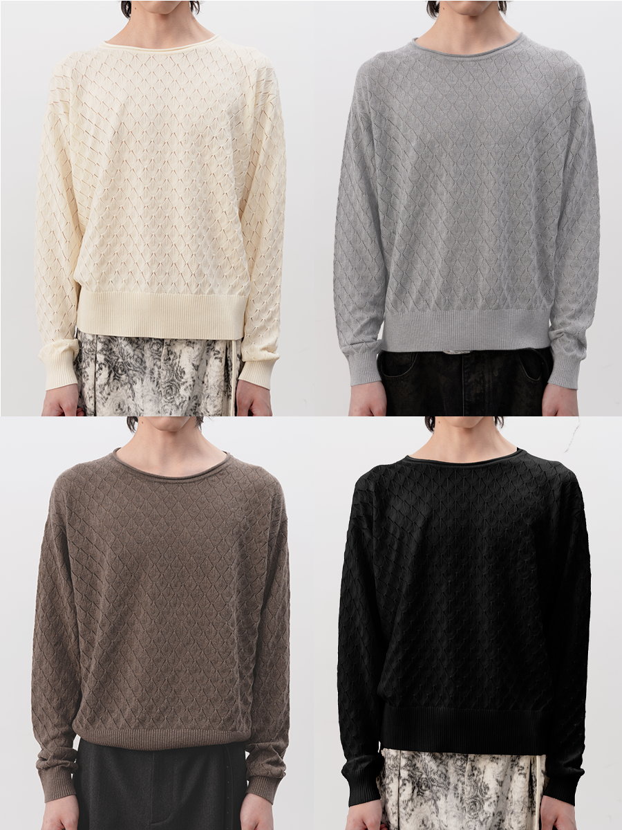 JCAESAR Cut-Out Diamond Pattern Long Sleeve - jcaesarclo