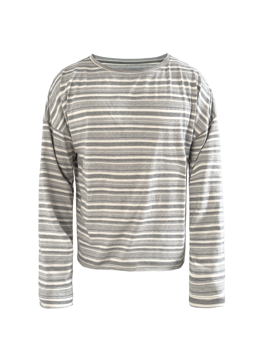 JCAESAR Gray And White Striped Rolled-up Long Sleeve Shirt
