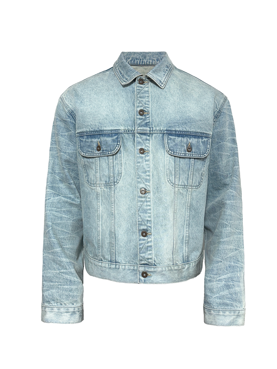 JCAESAR Washed Honeycomb Blue Bull Jacket