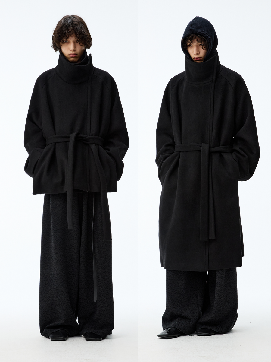 JCAESAR Asymmetric Zipper Belted Coat