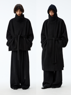 JCAESAR Asymmetric Zipper Belted Coat