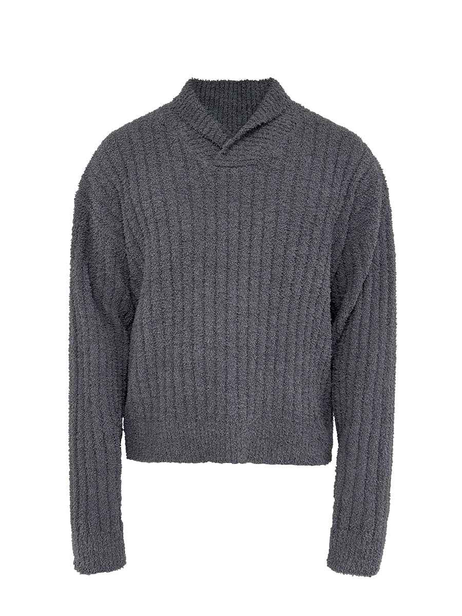 JCAESAR  Shawl Collar Ribbed Knit Sweater