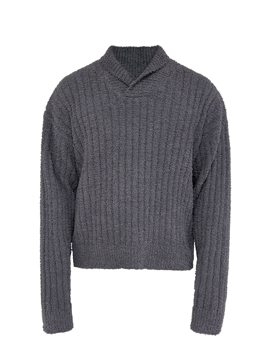 JCAESAR  Shawl Collar Ribbed Knit Sweater