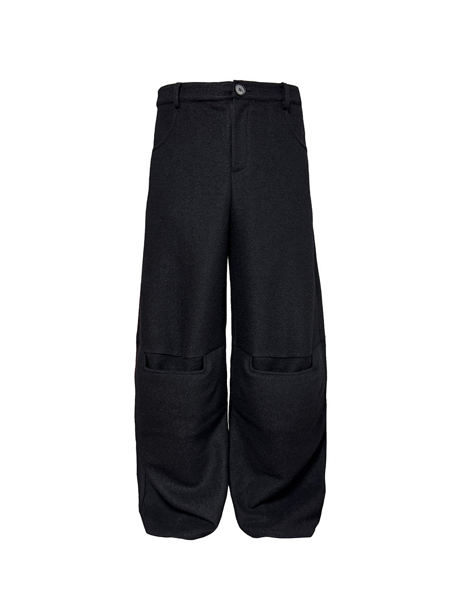 JCAESAR Wide leg pants with knee pads and woolen wool