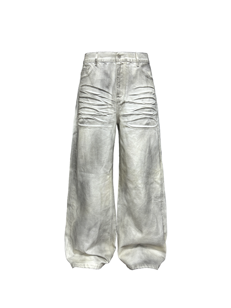 パンツ JCAESAR Distressed White Wide-Leg Denim Jcaesar Distressed white jeans – jcaesarclo