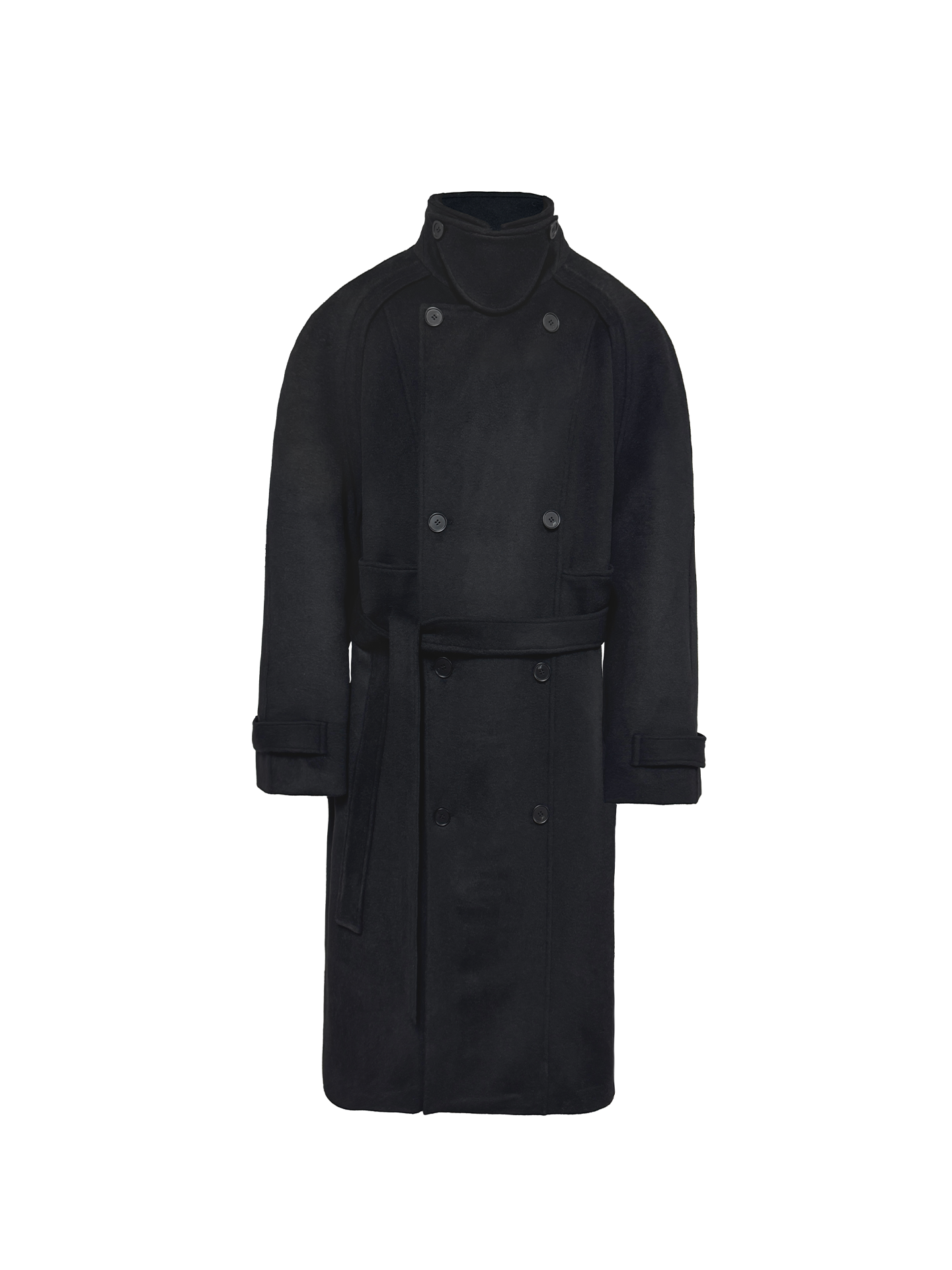 JCAESAR Double‑Breasted Belted Raglan Overcoat - jcaesarclo