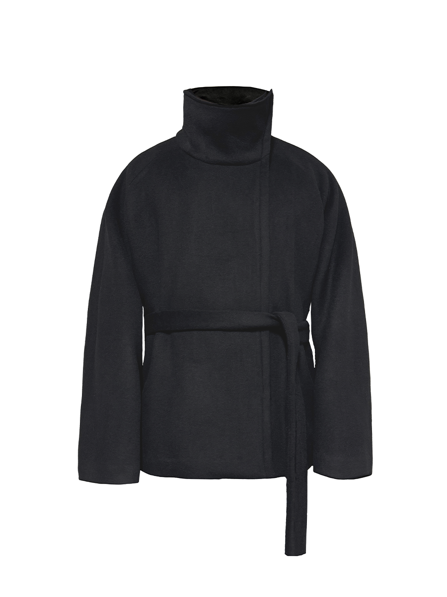 JCAESAR Asymmetric Zipper Belted Coat