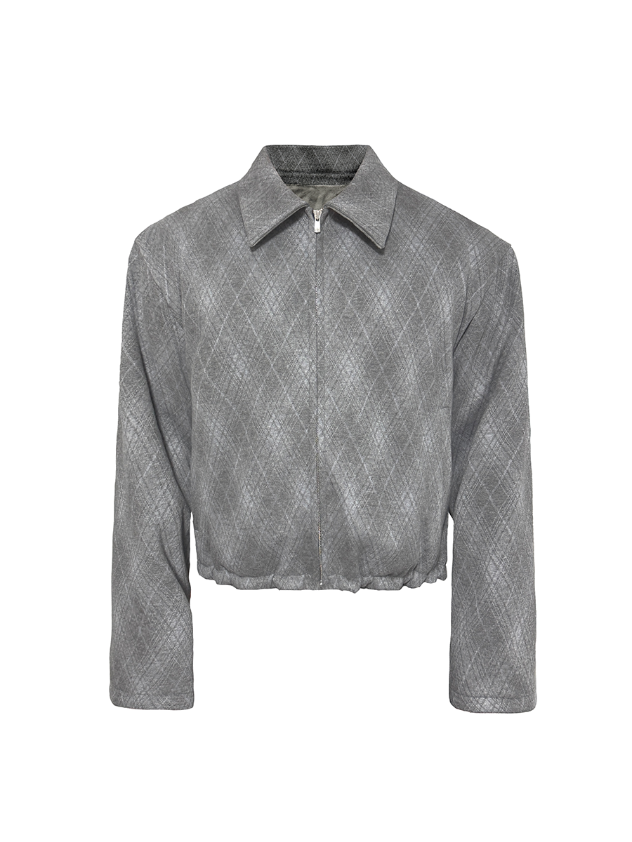 JCAESAR Grey Diamond-Shaped Drawstring Fleece Jacket