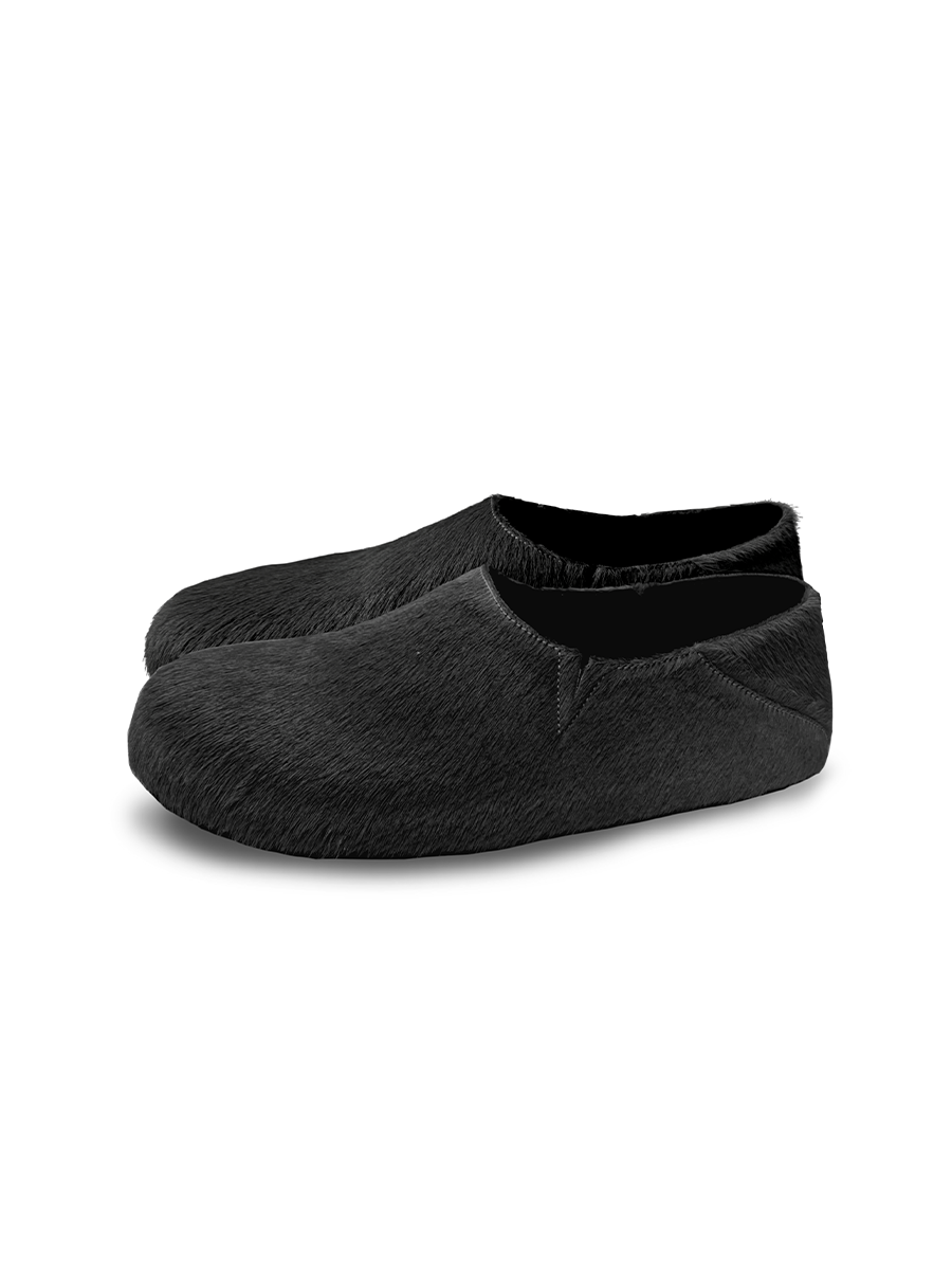 JCAESAR Black Pony Hair Mules