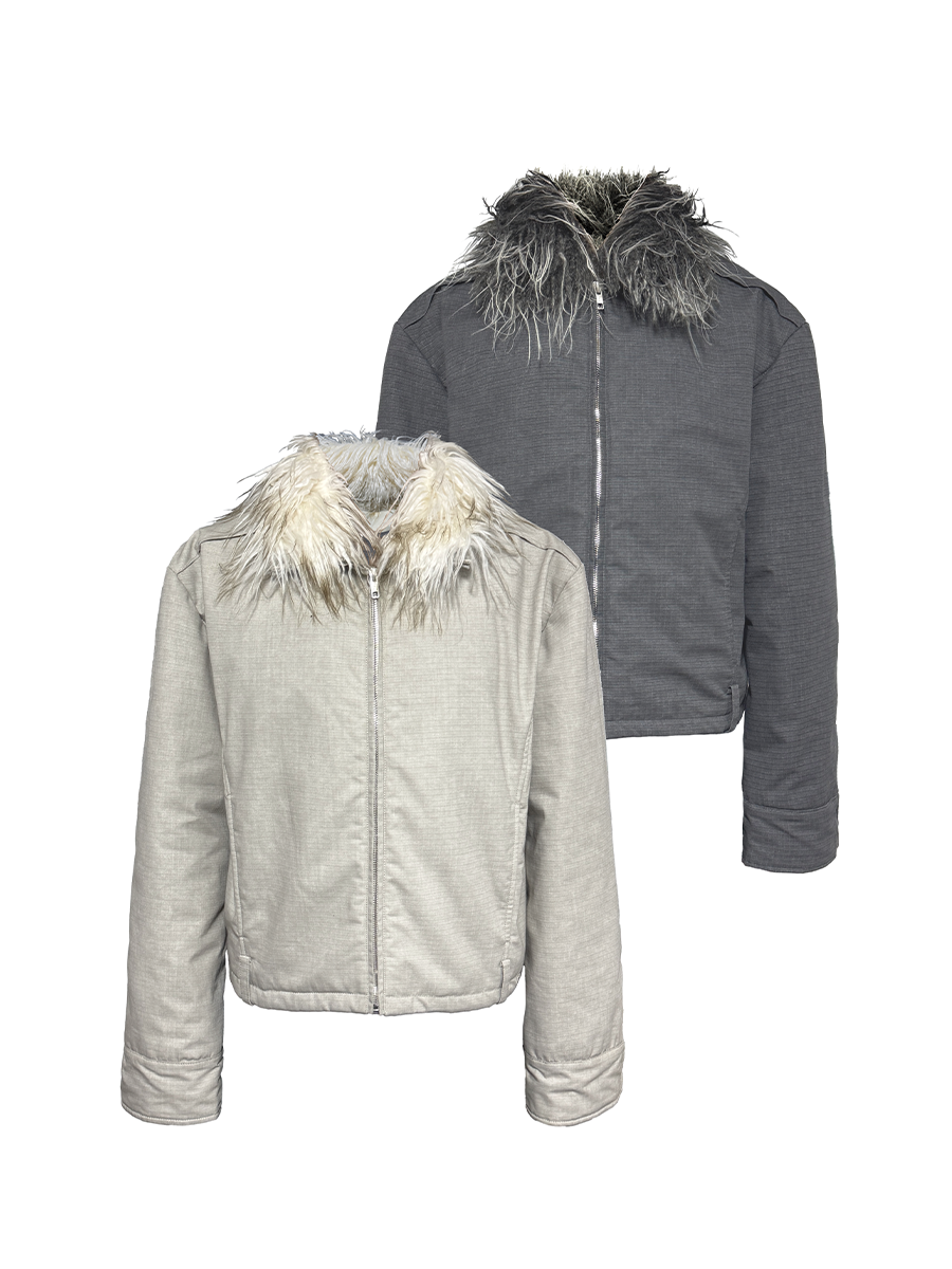 JCAESAR Detachable Washable Old Wool Collar Waist Loop Jacket