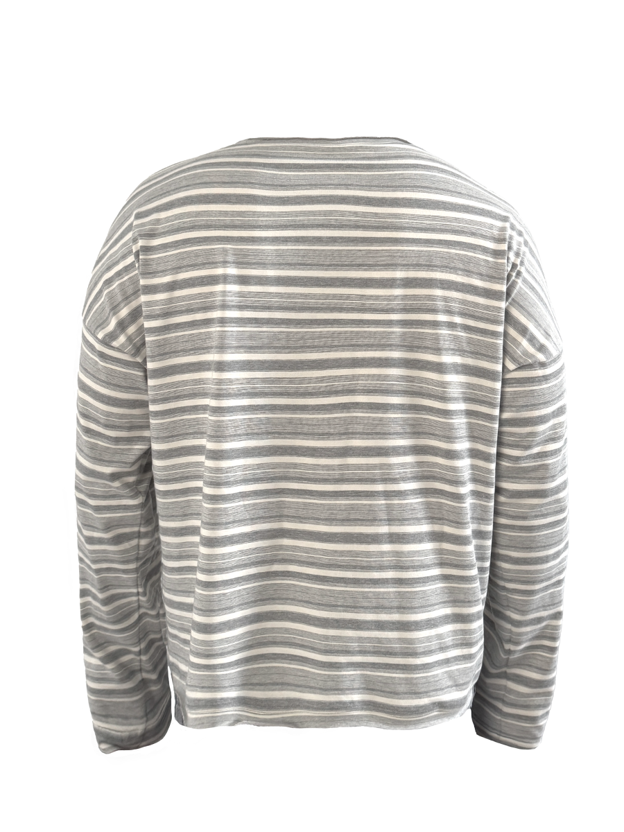 JCAESAR Gray And White Striped Rolled-up Long Sleeve Shirt