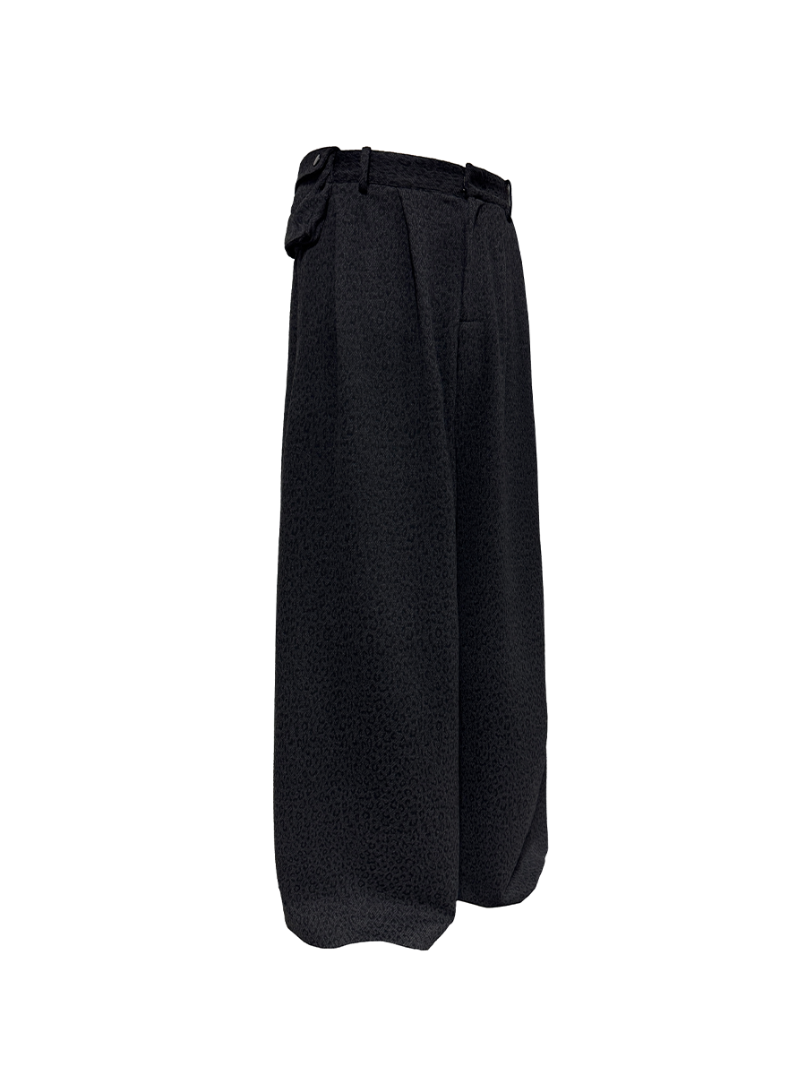 JCAESAR Pleated Side Waist Dark Leopard Print Long Pants - jcaesarclo