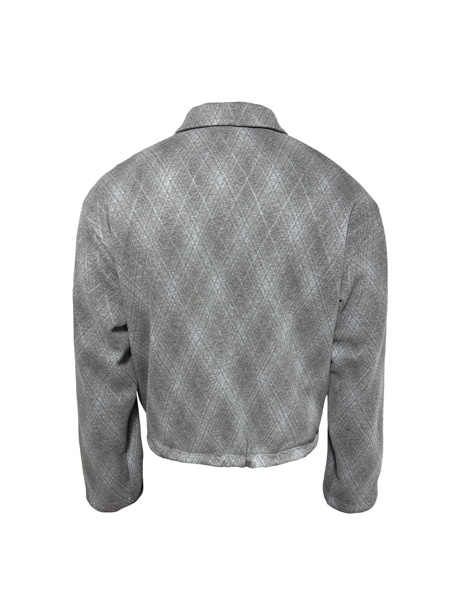 JCAESAR Grey Diamond-Shaped Drawstring Fleece Jacket