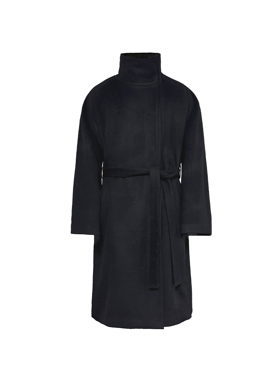 JCAESAR Asymmetric Zipper Belted Coat