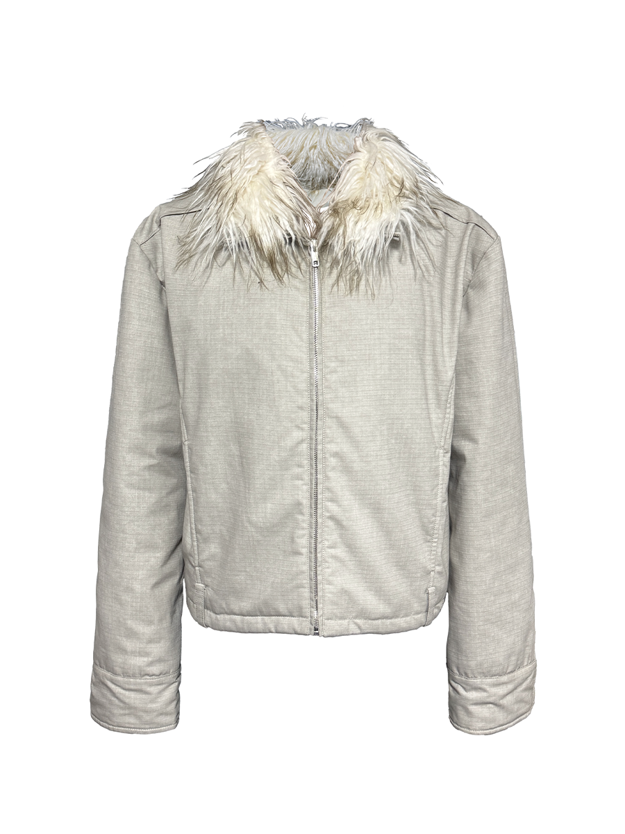 JCAESAR Detachable Washable Old Wool Collar Waist Loop Jacket