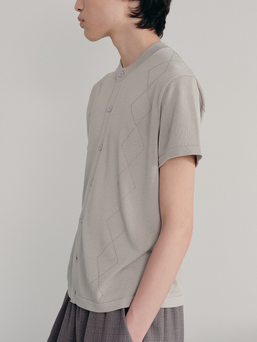 Jcaesar Diamond-Pattern Short Sleeve Knit Cardigan - jcaesarclo