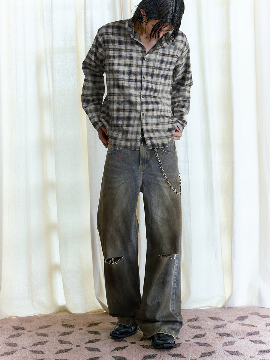 JCAESAR Bloodstain Knife Cut Denim Jeans - jcaesarclo