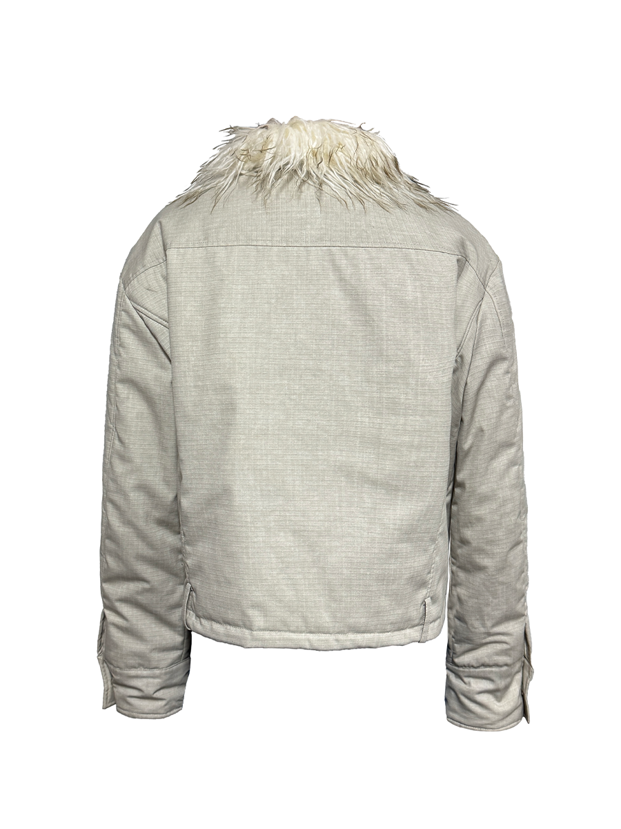 JCAESAR Detachable Washable Old Wool Collar Waist Loop Jacket - jcaesarclo