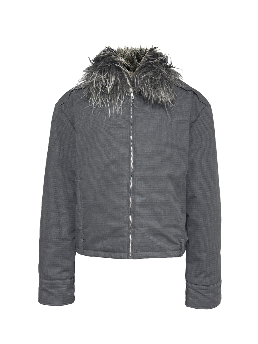 JCAESAR Detachable Washable Old Wool Collar Waist Loop Jacket